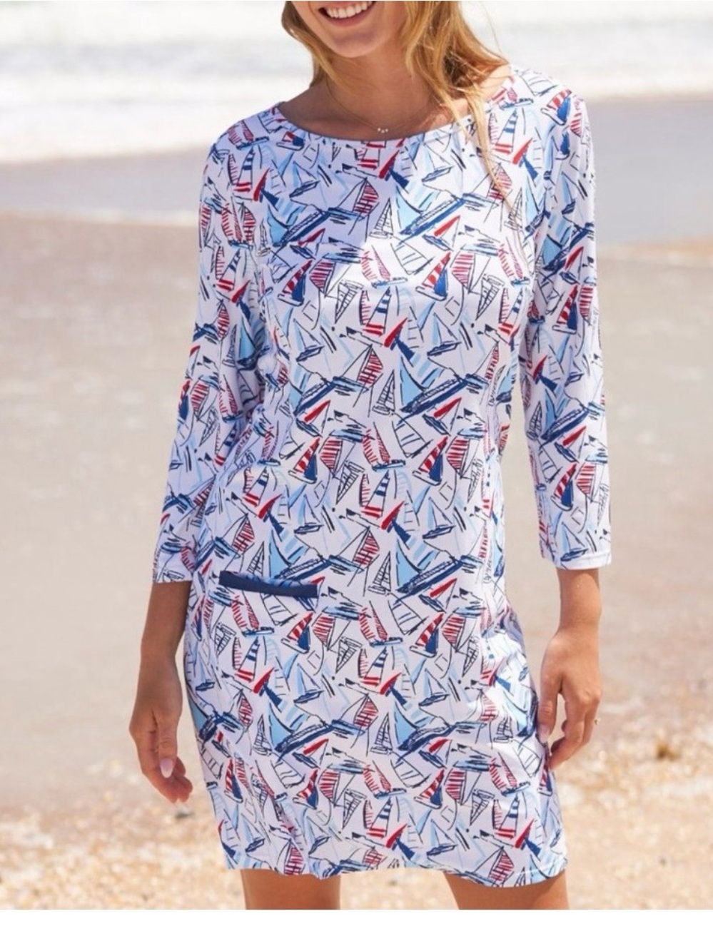 Cabana Life  Boat-Print BeachDress - White / Red & Blue